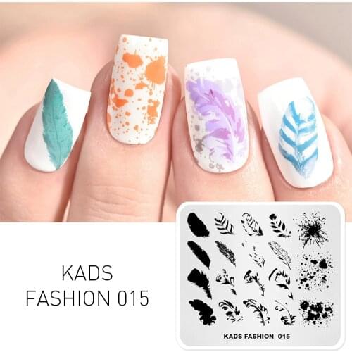KADS Fashion 015 Feather Overprint Various Leaves Pattern Nail Art Stamping Plate DIY Manicure Template Plate