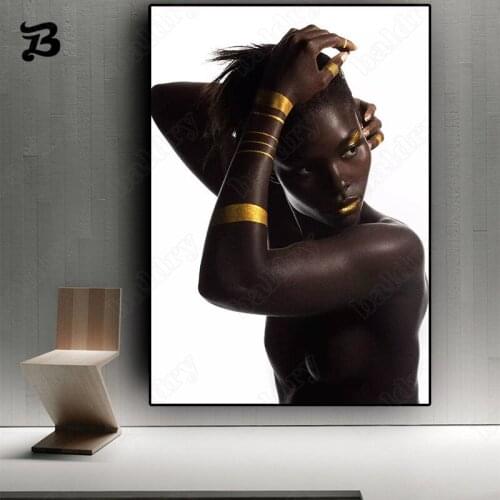 Canvas Painting for Living Room Black Gold African Nude Woman On Canvas Scandinavian Posters and Prints Wall Art Picture Decor