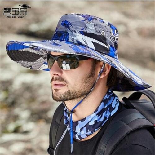 Summer Unisex Sun Hat Camouflage Sports Fisherman Boonie Hat UV-protective Outdoor Hiking Cap XBG-9015