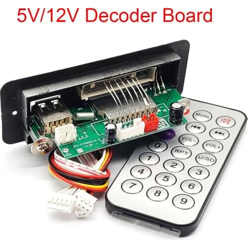 5V/12V MP3 Decoder Board Player With Display Dual Channel Without Power Amplifier Remote Control FM Power Off Memory