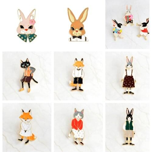 Cartoon Animal pins Humanoid Fox Cat Rabbit Cute Brooches Badges Bag Clothes Enamel pins Gifts For Friends Jewelry wholesale