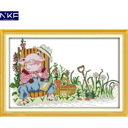 NKF The Sleeping Pig Animal Pattern Handmade Craft Needlework Cross Stitch Embroidery Kit Cross Stitch for Home Decor