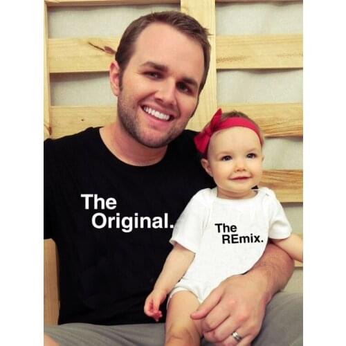 Original Remix Matching T-Shirt Dad & Baby Casual Short Sleeve O-neck Letter Print Family Clothes Dad Kids Cute Top