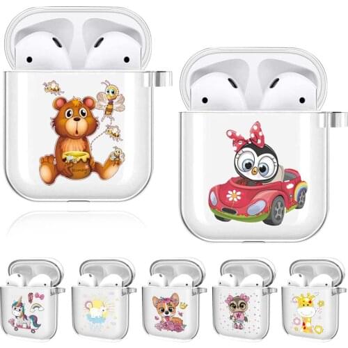 Clear Silicone Cases for Apple AirPods 2nd /AirPods 1st Clear Cartoon Pattern Bluetooth Headset Protective Case
