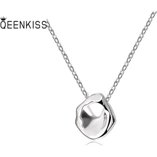 QUEENKISS NC6100 Fine Jewelry Wholesale Fashion Lady Girl Birthday Wedding Gift Irregular 18KT Gold White Gold Pendant Necklace
