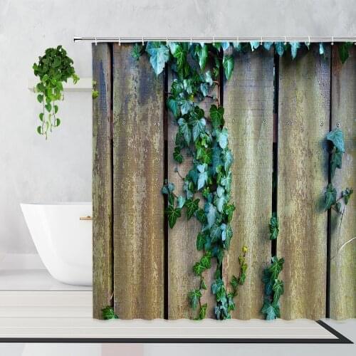 Retro Wood Plank Ivy Green Leaf Shower Curtains Nostalgic Rural Plant Flowers Bathroom Decor Bath Curtain Garden Wall Decoration