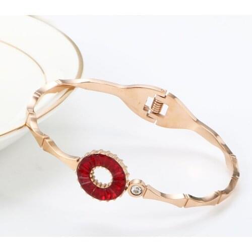 Luxury CZ Crystal Bangles & Bracelets Round Stainless Steel Bangle For Women Girls Spring Clasp Bangle Wedding Jewelry Gift