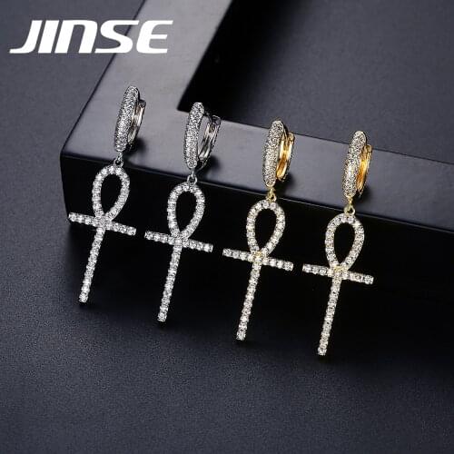 JINSE Fashion Zircon Cross Drop Earrings Iced Crystal CZ Wedding cherry Earrings For Women man kpop Jewelry 2020 серьги
