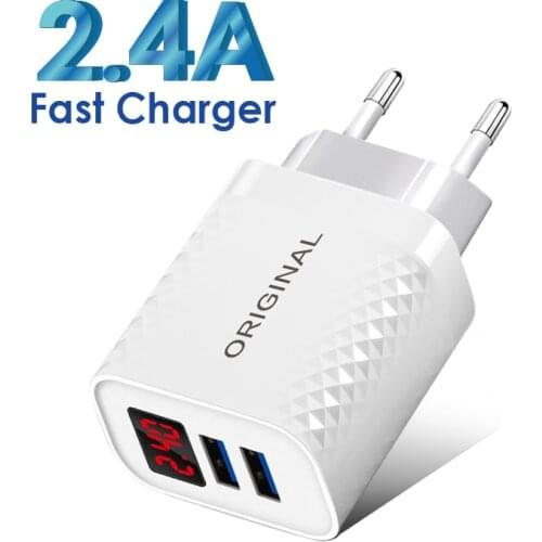 2 Port USB Phone Charger LED Display EU US Plug Fast Charge Mobile Wall Charger For iPhone 12 Pro Samsung Xiaomi Quick Charger