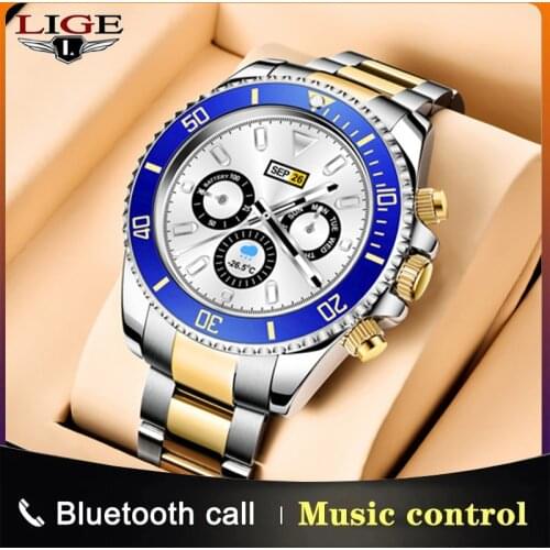 LIGE 2021 New Smart Watch Men Full Touch Screen Sports Fitness Watch Waterproof Bluetooth Call For Android iOS Smartwatch Mens
