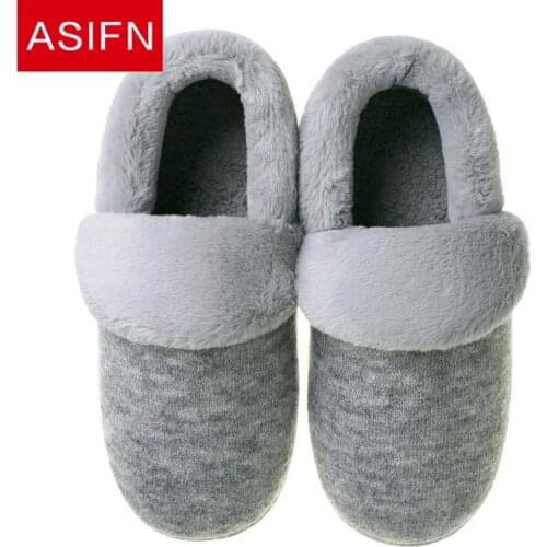 ASIFN Mens Cotton Slippers Male with Fur Warm Couples Home Sweat Absorbing Slip Couples Women Winter Shoes Chinelo Masculino