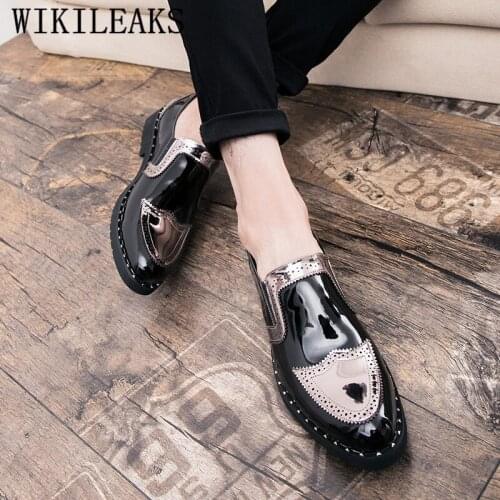 Italian Men Brogue Shoes Men Formal Dress Oxfords Shoes For Mem British Men Patent Leather Shoes Slip On Loafers Zapatos Hombre