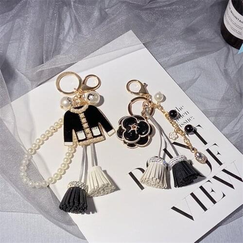 Creative Camellia Tassel Keychain Bag Pendant Korean Pearl Chain Clothes Car Accessories Fashion Small Gifts
