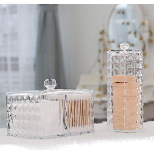 Cotton Storage Box Makeup Organizer Transparent Diamond Pattern Plastic Box Acrylic Bathroom Accessories Cotton Swabs Dustproof