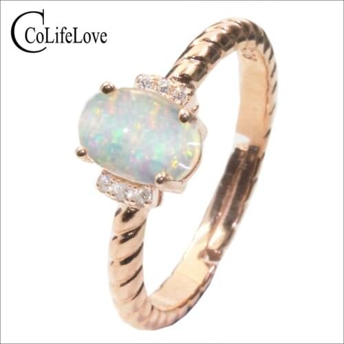 CoLife Jewelry 925 Silver Opal Ring for Engagement 5mm*7mm Natural Opal Silver Ring Simple Srerling Silver Opal Jewelry