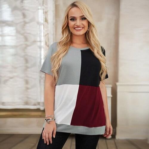 Contrast Multicolor Elegant Blouse Women Summer O Neck Short Sleeve Casual Blouse Plus Size 5XL Big Size Ladies Tops