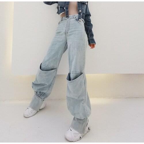 Free Shipping 2021 Autumn New Designer Fashion Hip Hop Jeans Woman High Waist Big Pockets Denim Trousers High Quality