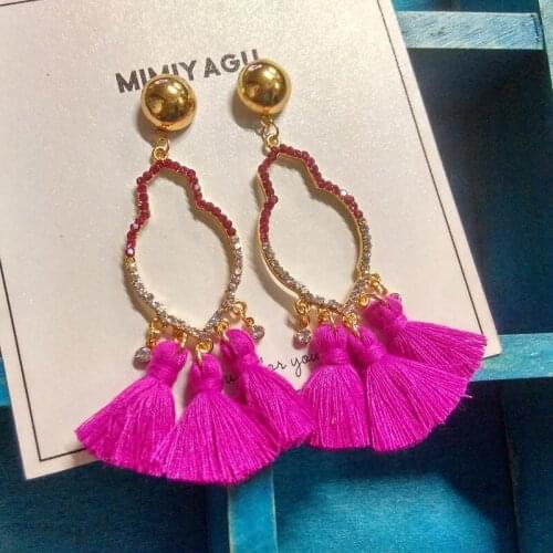 Mimiyagu big crystal tassel earring for women bohemia dangle drop long earring jewelry