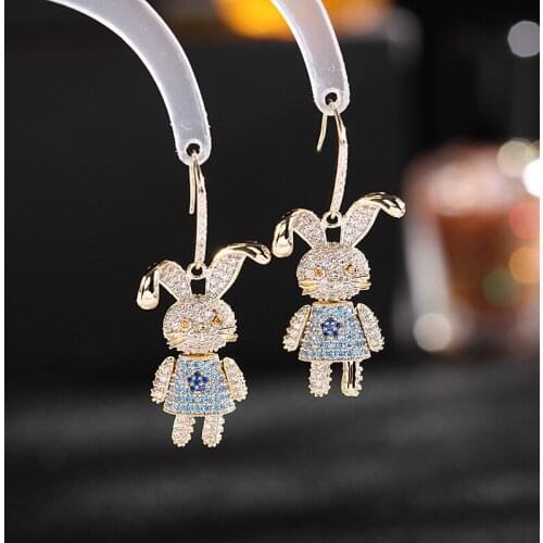 EYER Creative Cute Rabbit Ear Jewelry Full Micro Pave Cubic Zirconia Drop Earrings Women Sweet Romantic Animals Earrings