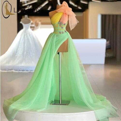 Contrast Color One Shoulder Sexy High Slit Evening Dresses Gowns 2021 Vestidos De Noche Formal Women Robes Custom Made