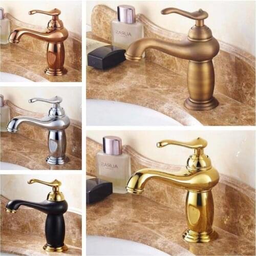 1pc Bathroom Gold Basin Faucet Solid Brass Mixer Tap with Ceramic Plate Spool Single Handle Water Mixer Taps Bath Crane