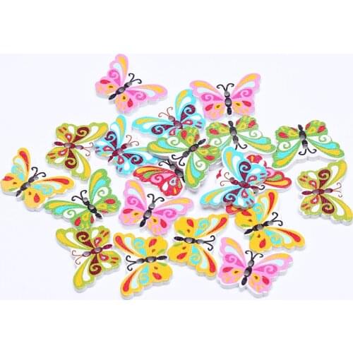 1000pcs 17*24mm Butterfly Baby Buttons Wood Painted Butterfly Buttons 2-Hole Cartoon Sewing For Scrapbooking Baby Shower