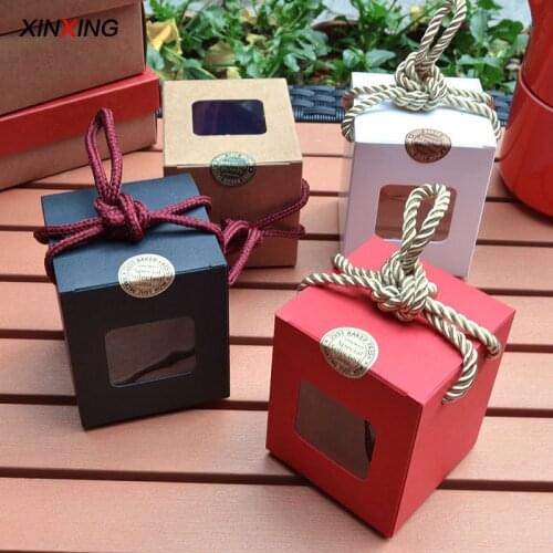 200pcs/lot Creative design kraft paper gift box With Clear Window honey jam tea brown sugar box Candy Box With Rope