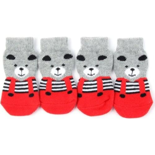 4pcs Non-slip Pet Dog Knit Socks Pattern Printed Cotton Socks Paws Cover Warm Shoes Dog Accessories S M L XL