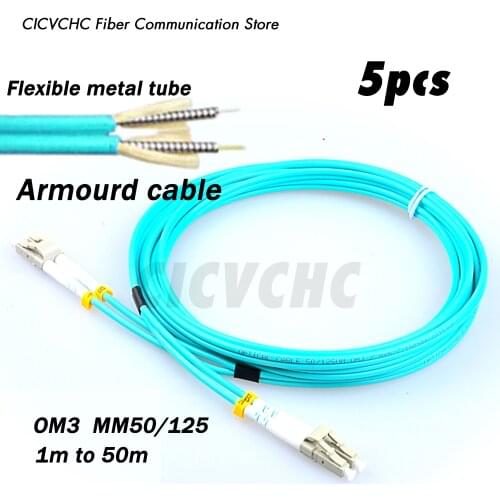 5pcs Steel armoured zipcord patchcords Duplex LC/UPC-LC/UPC with Clip- MM OM3-3.0mm Cable - 1m to 50m/ Optical fiber Jumper
