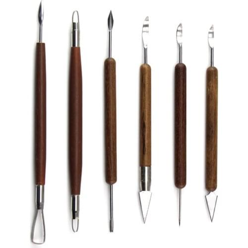 6PCS/Set Pottery Ceramics Tools Carved Polymer Clay Modeling Tool Wax Carving Tools Set Red Handle For Sculpture Tools Set