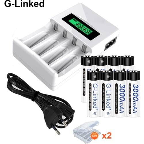 8PCS 1.2V AA Battery 2A 3000mAh Rechargeable Battery + Battery Charger for aa aaa 1.2V Ni-Mh Battery