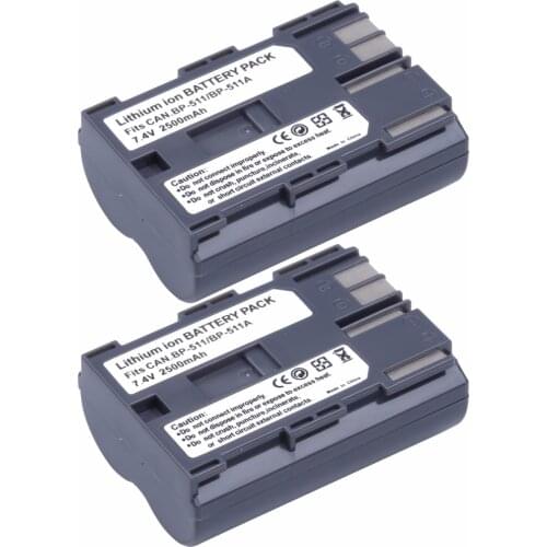 2Pcs 2500mAh BP-511 BP511A Battery For Canon EOS 10D 20D 20Da 30D 40D 50D 300D D30 D60 PowerShot G1 G3 G3X G5 G G2 Camera