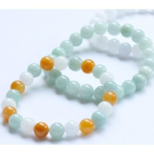 Level A Natural white Green Jadeite Stone Bracelet Round Beads Bracelet Hand String Bangle Gift For Women Stone Jades Jewelry