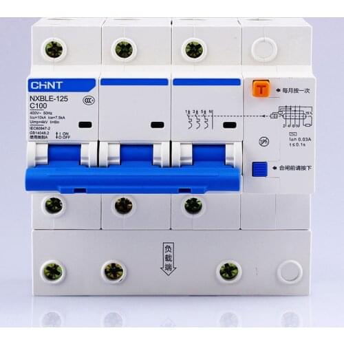 CHINT AC230/400V NXBLE-125 3P residual current device C 63 80 100 125A type C High power circuit breaker