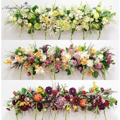 Custom high-end artificial flower row wedding backdrop decor arch party event store opening site layout silk floral arrangement