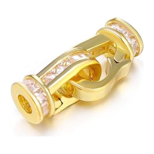 Juya High Quality Copper Metal Inlaid AAA Zircon Stone Fold Over Clasps For Jewelry Making Bracelets Fastener Findings