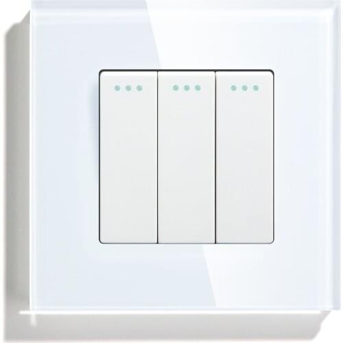 Bseed 3 Gang 1 Way 2 Way Push Button Switch Europe Standard Home Switch Black White Golden With Crystal Glass Panel For Home