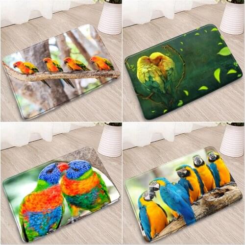 Parrot Landscape Bathroom Mat 3D Printing Pattern Doorway Welcome Rug Kitchen Bedroom Flannel Absorbent Non-Slip Carpet Washable