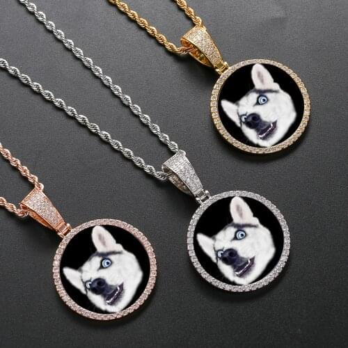 Fashion Round Custom Made Photo Pendants Necklaces for Women Men Hip Hop Small Size Necklaces Cubic Zircon Collier Jewelry