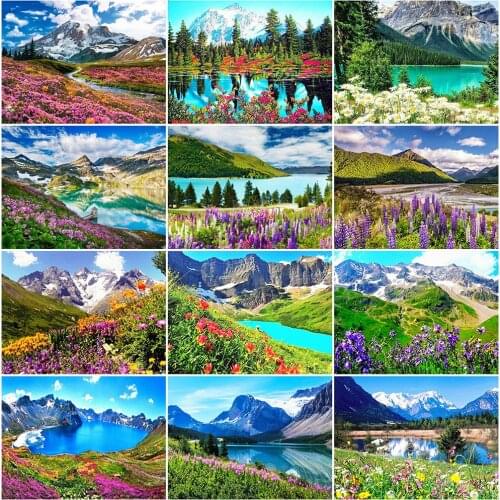 MomoArt Diamond Mosaic Mountain Cross Stitch Kits Diamond Embroidery Scenic Rhinestones Art Painting Lake Full Square Wall Art