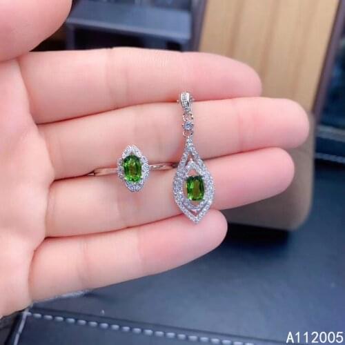 KJJEAXCMY Fine Jewelry 925 sterling silver inlaid natural diopside female ring pendant set beautiful supports test