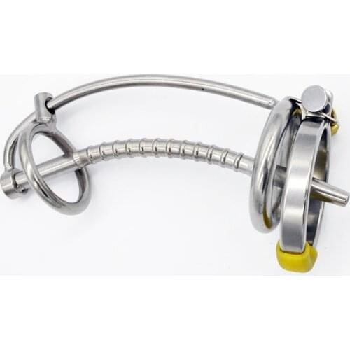 New! 3 Ring Stainless Steel Male Chastity Device/Belt with Catheter,Cock Cage,Penis Ring,Penis Lock,Adult Game,Cock Ring A060