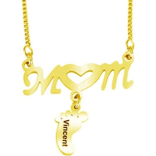 Custom Baby Feet Pendant Necklaces Stainless Steel Name MOM Necklace for Women Personalized Gifts