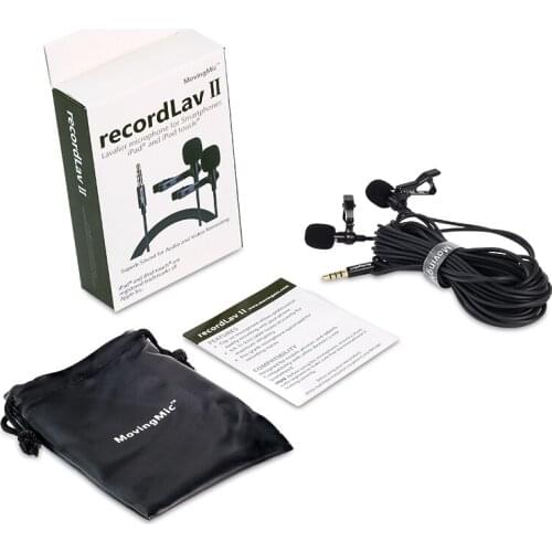 4m Dual-Head Lavalier Lapel Clip-on Microphone for Lecture or Interview for Smartphone Mobile phone and Tablets