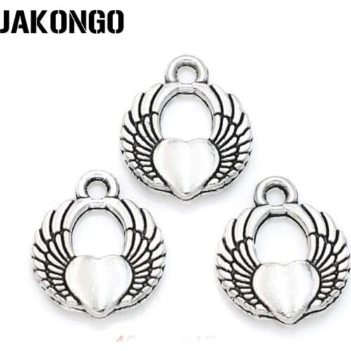 Heart Wings Charms Tibetan Silver Plated Pendants for Bracelets Necklace Jewelry Making Craft DIY Handmade 18x15mm 10Pieces