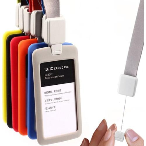Clear Acrylic ID Badge Holder with Silicone Case, Retractable Lanyard, Vertical ID/Credit Holder, Load Two Card Badge Holder