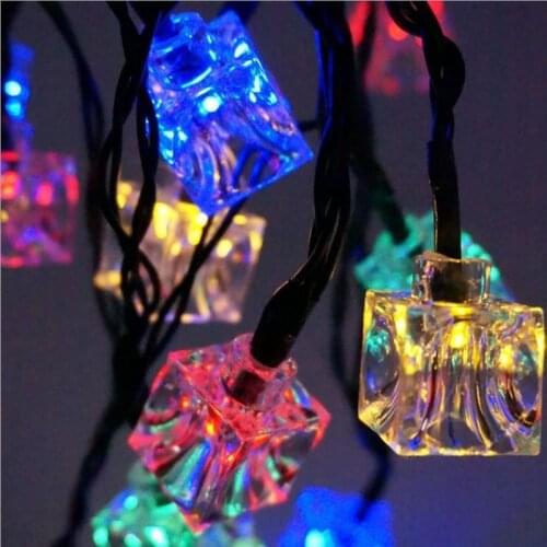 LED Garden Lamp Solar Power Ice Cube Light String Fairy Garland Outdoor Waterproof Holiday Christmas Lights Party Wedding Decor