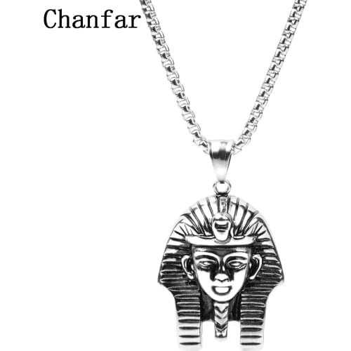 Chanfar Vintage Egyptian Pharaoh Head Pendant Necklace Men Metal Long Chain Necklace Hip Hop Jewelry