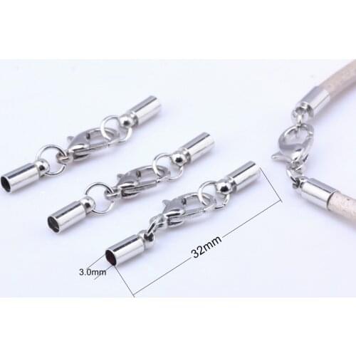 Inside 3.0mm 12pcs round leather cord crimps end caps lobster clasp terminating Fastener DIY necklace jewelry making OlingArt