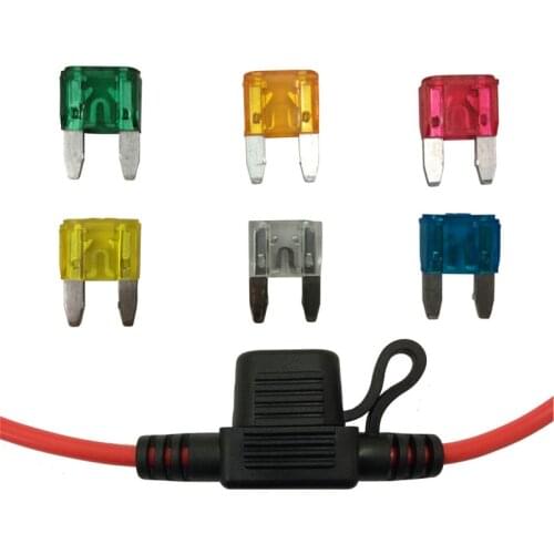 In-Line Mini Blade Fuse Holder with 6 Fuses Auto Splash Proof 12V Fuse Holders Automotive Mini Medium Blade Fuse